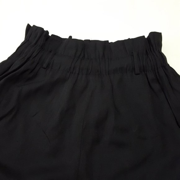 MNG Black Tencel Linen Elastic Paperbag High Rise Wide Leg Crop Pants Career - Picture 2 of 5